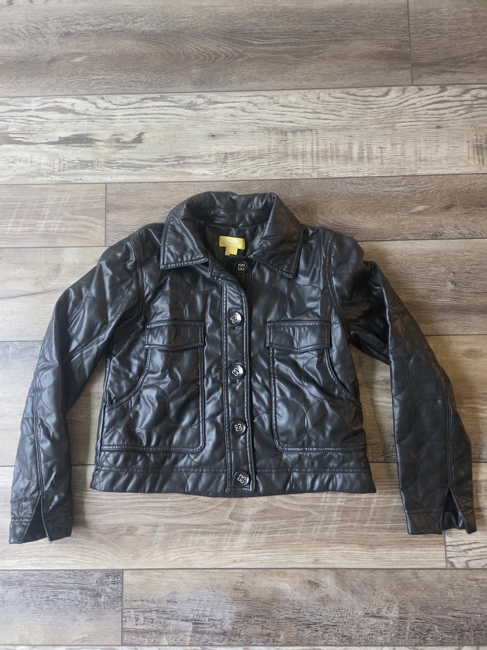 Maeve By Anthropologie Black Quilted Vegan Leather Button-Front Cropped Jacket 4